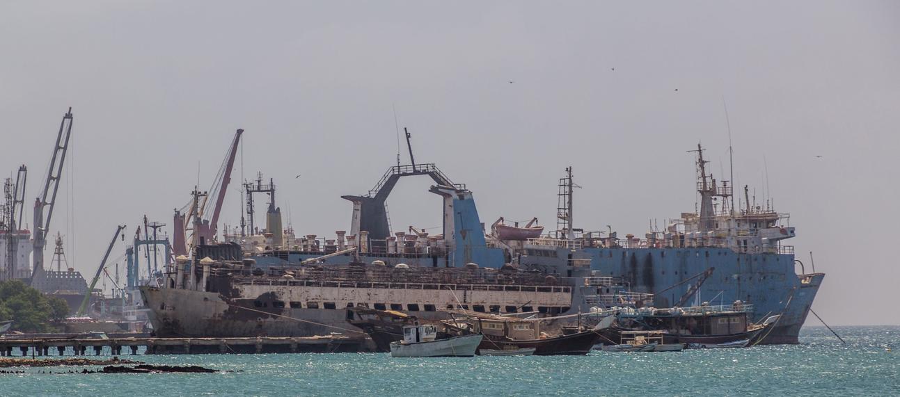 A large industrial ship in the port of Berbera, Somaliland. Credit: stock.adobe.com / Matyas Rehak