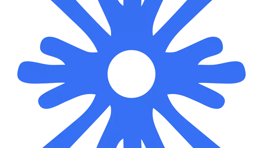 A blue starburst on a white background