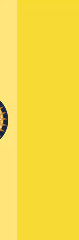 A yellow and blue circular pattern from the LAC logo, set against a yellow background